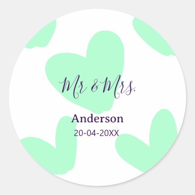 Pegatina Redonda Mr & Mrs add family name date year wedding favor  (Anverso)