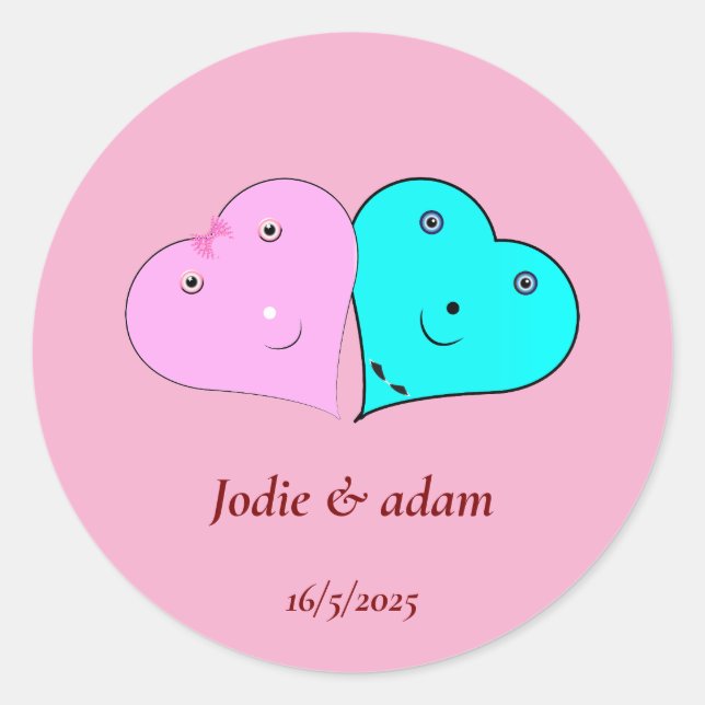 Pegatina Redonda  mr & mrs hearts (Anverso)