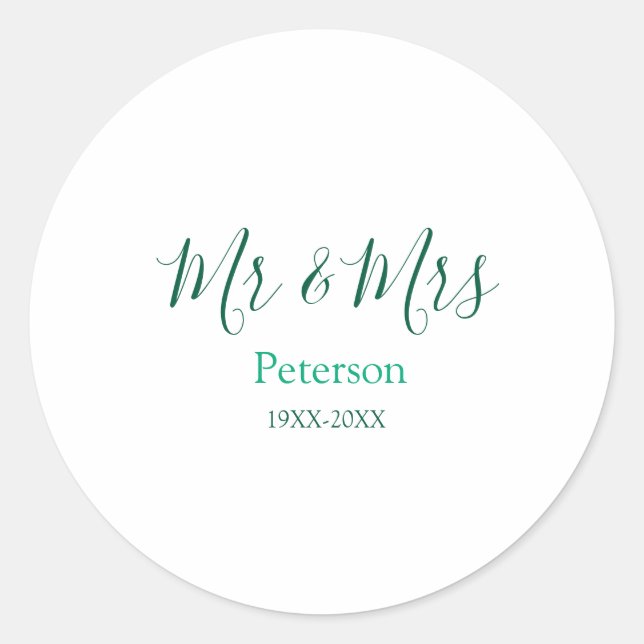 Pegatina Redonda Mr & Mrs last name married year wedding engagement (Anverso)