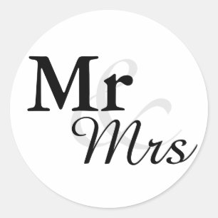 Pegatina Redonda Mr&Mrs. Simple Elegant Typography Wedding Favor