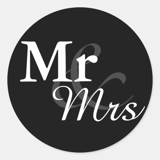 Pegatina Redonda Mr&Mrs. Simple Elegant Typography Wedding Favor (Anverso)