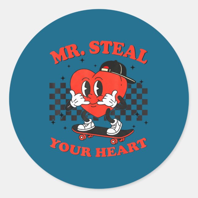 Pegatina Redonda Mr Steal Your Heart For Boys Toddlers Valentine's  (Anverso)