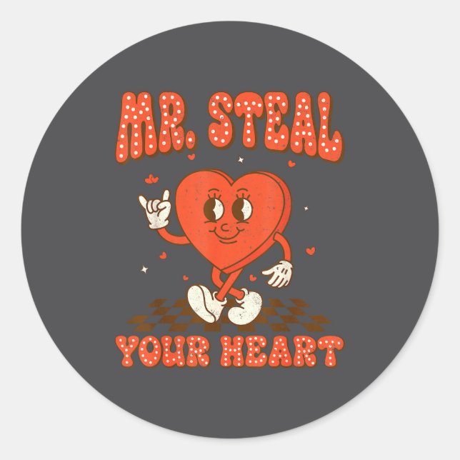 Pegatina Redonda Mr Steal Your Heart For Boys Toddlers Valentine's  (Anverso)