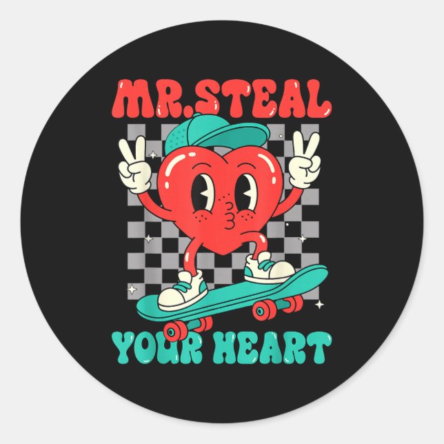 Pegatina Redonda Mr Steal Your Heart For Boys Toddlers Valentine's  (Anverso)