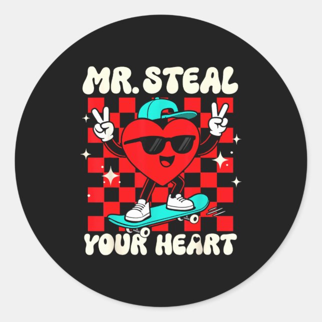 Pegatina Redonda Mr Steal Your Heart For Boys Toddlers Valentine's  (Anverso)