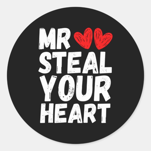 Pegatina Redonda Mr Steal Your Heart Valentines Day Boys Kids  (Anverso)