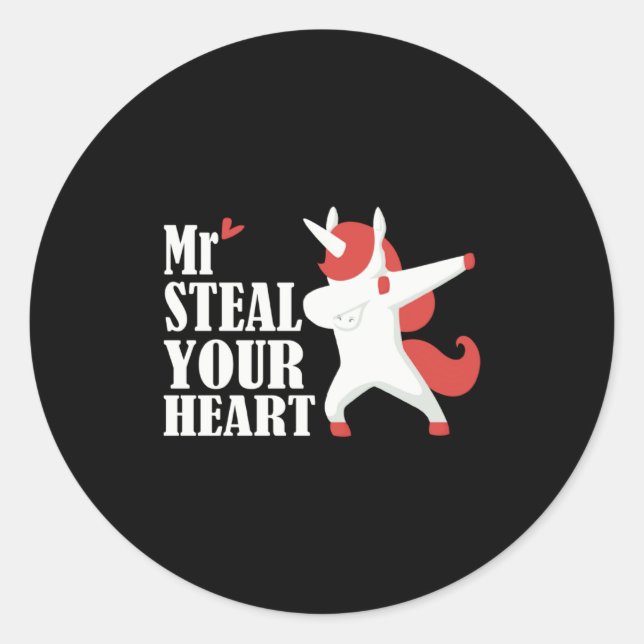 Pegatina Redonda Mr Steal Your Heart Valentines Day V Day Boys Unic (Anverso)