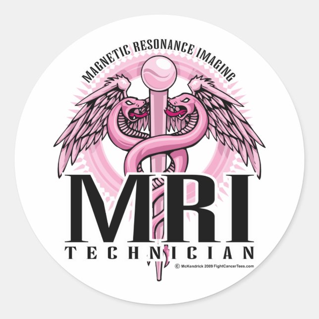 Pegatina Redonda MRI Pink Caduceus (Anverso)