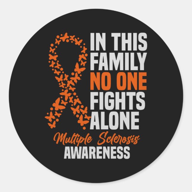 Pegatina Redonda Ms Multiple Sclerosis Awareness Naranja Ribbon Gif (Anverso)