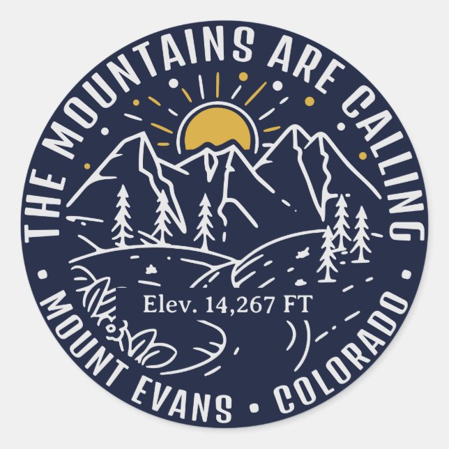 Pegatina Redonda Mt Evans Mountain Adventure Camping Ubicación (Anverso)