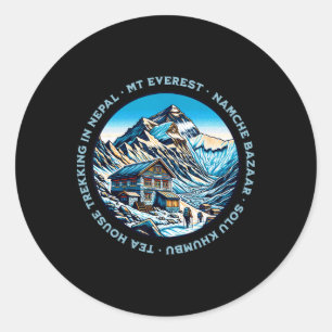 Pegatina Redonda Mt Everest Namche Bazaar Casa de Té Trekking Nepal