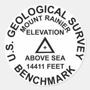 Pegatina Redonda Mt. Rainer USGS Style Benchmark
