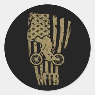 Pegatina Redonda Mtb Bicicleta de Montaña Bandera Americana