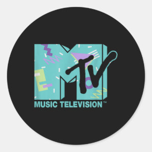 Pegatina Redonda MTV Pastel Memphis Retro Gráfico de los 80