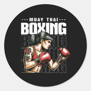 Pegatina Redonda Muay tailandesa lucha contra artes marciales mma