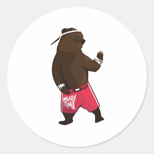 Pegatina Redonda Muay Thai Bear Fighter (Anverso)