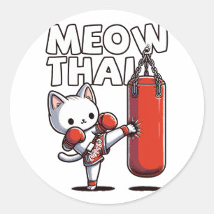 Pegatina Redonda Muay Thai Cat
