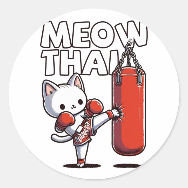 Pegatina Redonda Muay Thai Cat (Anverso)