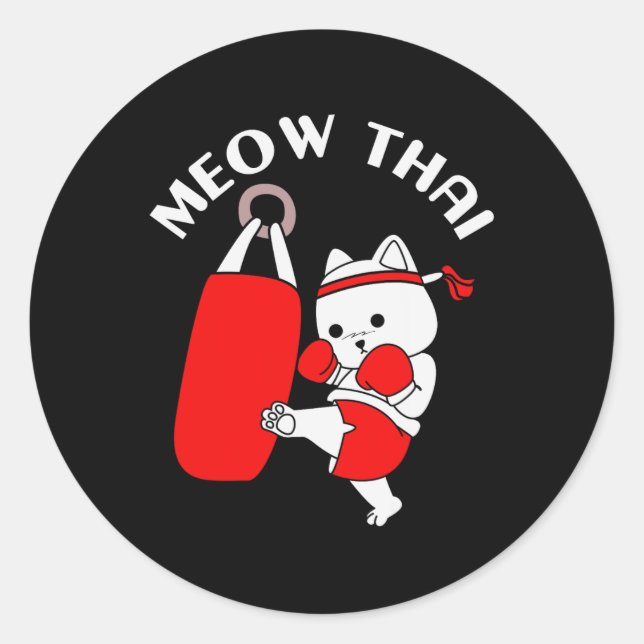 Pegatina Redonda Muay Thai Cat Meow Thai (Anverso)