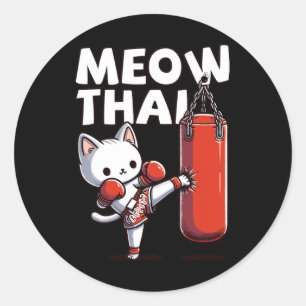 Pegatina Redonda Muay Thai Cat Meow Thai
