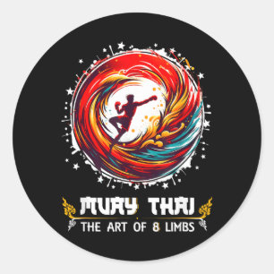 Pegatina Redonda Muay Thai es arte marcial tailandés Kickboxing MMA