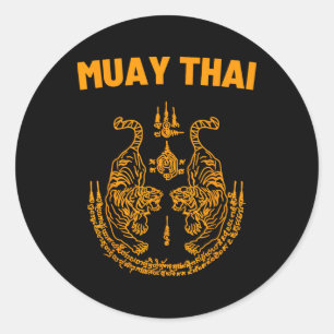 Pegatina Redonda Muay Thai Mma Lucha Tatuaje Gemelo Tigre Kickboxin