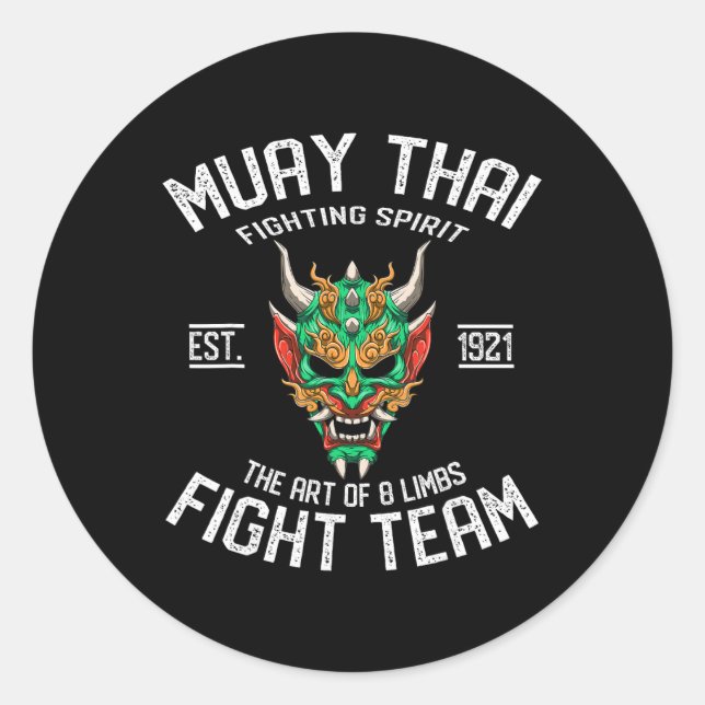 Pegatina Redonda Muay Thai Oni Fight Team - Kickboxing  (Anverso)