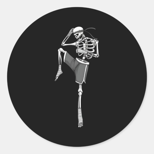 Pegatina Redonda Muay Thai para Skeleton Mma Kickboxing Luchando (Anverso)