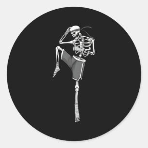 Pegatina Redonda Muay Thai para Skeleton Mma Kickboxing Luchando