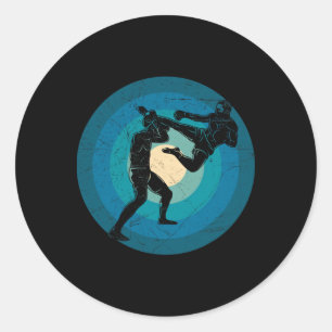 Pegatina Redonda Muay Thai Retro Azul - Nak Muay, regalo de Kickbox