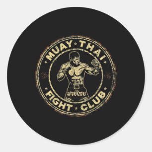 Pegatina Redonda Muay Thai Tailandia Kickboxing Mma Luchador Vintag