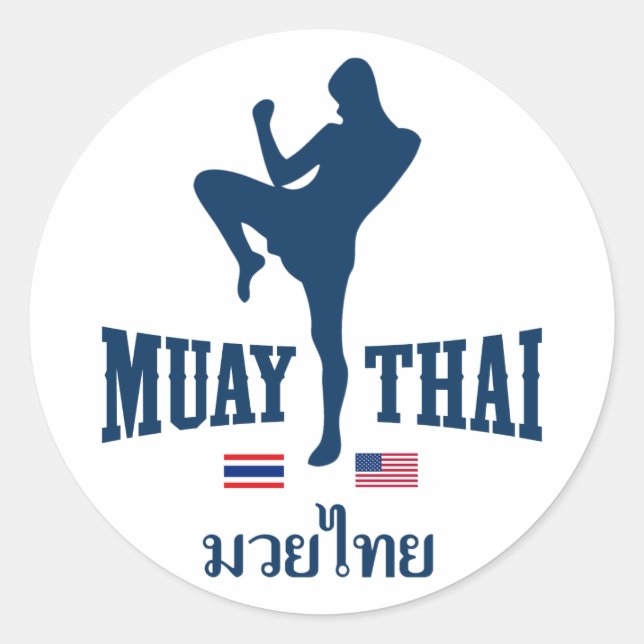 Pegatina Redonda Muay Thai Tailandia USA (Anverso)