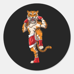 Pegatina Redonda Muay Thai Tiger - Boxeo Tailandés y Kickboxing 