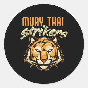 Pegatina Redonda Muay Thai Tigre Boxeo Tailandés Tailandia Kickboxi