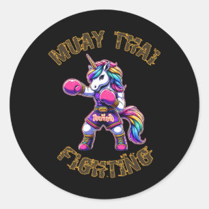 Pegatina Redonda Muay Thai Unicorn - Kickboxing Unicorn Thai Boxing