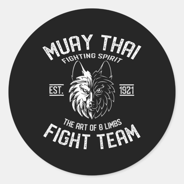 Pegatina Redonda Muay Thai Wolf Fight Team - Nak Muay, Kickboxing G (Anverso)