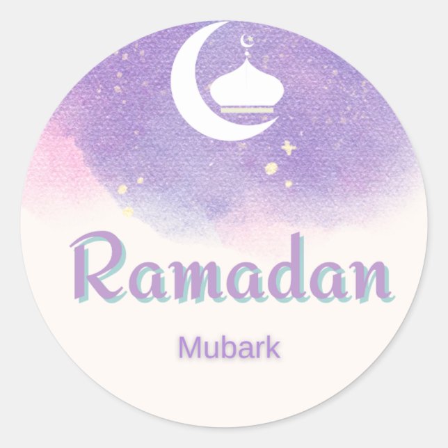 Pegatina Redonda Mubarak morado de Ramadán (Anverso)
