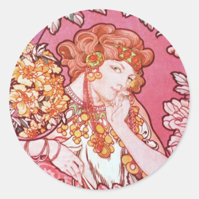 Pegatina Redonda Mucha mujer entre los Pegatinas de Art Nouveau de  (Anverso)