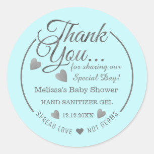 Pegatina Redonda Muchacho Baby Shower Favor Spread Love Silver Grac
