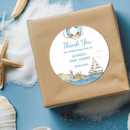 Pegatina Redonda Muchacho náutico Baby Shower Gracias
