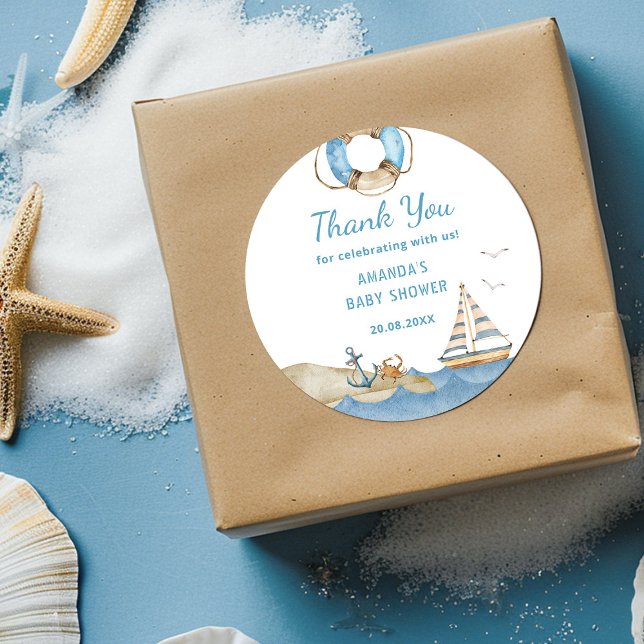 Pegatina Redonda Muchacho náutico Baby Shower Gracias (Subido por el creador)