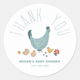 Pegatina Redonda Muchachos Cute Farm Chicken Baby Shower Gracias Po