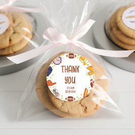 Pegatina Redonda Muchachos de fútbol americano de baloncesto gracia