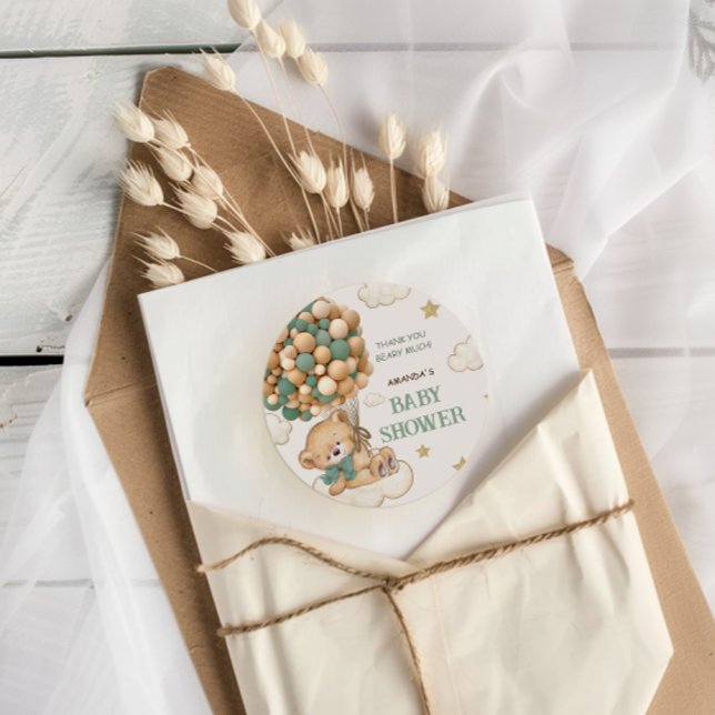 Pegatina Redonda Muchas gracias antes de mucho Baby Shower verde (Subido por el creador)