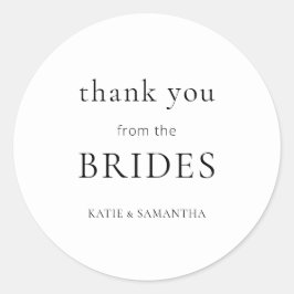 Pegatina Redonda Muchas gracias desde novias Boda lesbiana