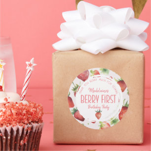 Pegatina Redonda Muchas gracias fresa