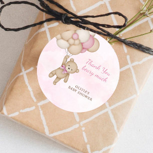 Pegatina Redonda Muchas Gracias Rosa por Baby Shower