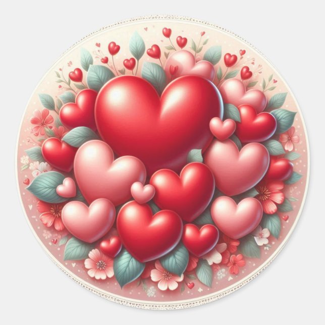 Pegatina Redonda Mucho Amor - Sticker Corazones Redondos (Anverso)