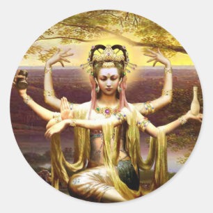 Pegatina Redonda Muchos armaron Kwan Yin