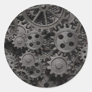 Pegatina Redonda Muchos viejos engranajes o piezas metalizado